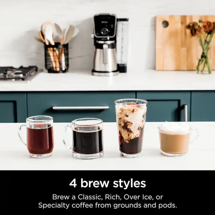 Ninja DualBrew PRO 12-Cup Specialty Coffee System with Thermal Carafe, K-Cup Compatible, Hot Water System and Frother - Black/Silver