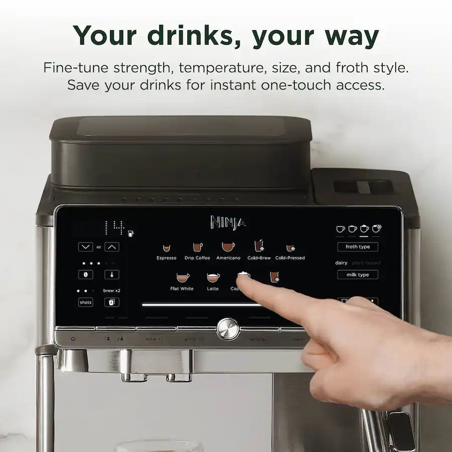 Ninja AutoBarista Fully Automatic Espresso Machine and Frother, 10 Drink Presets, Built-In Grinder - Stainless Steel
