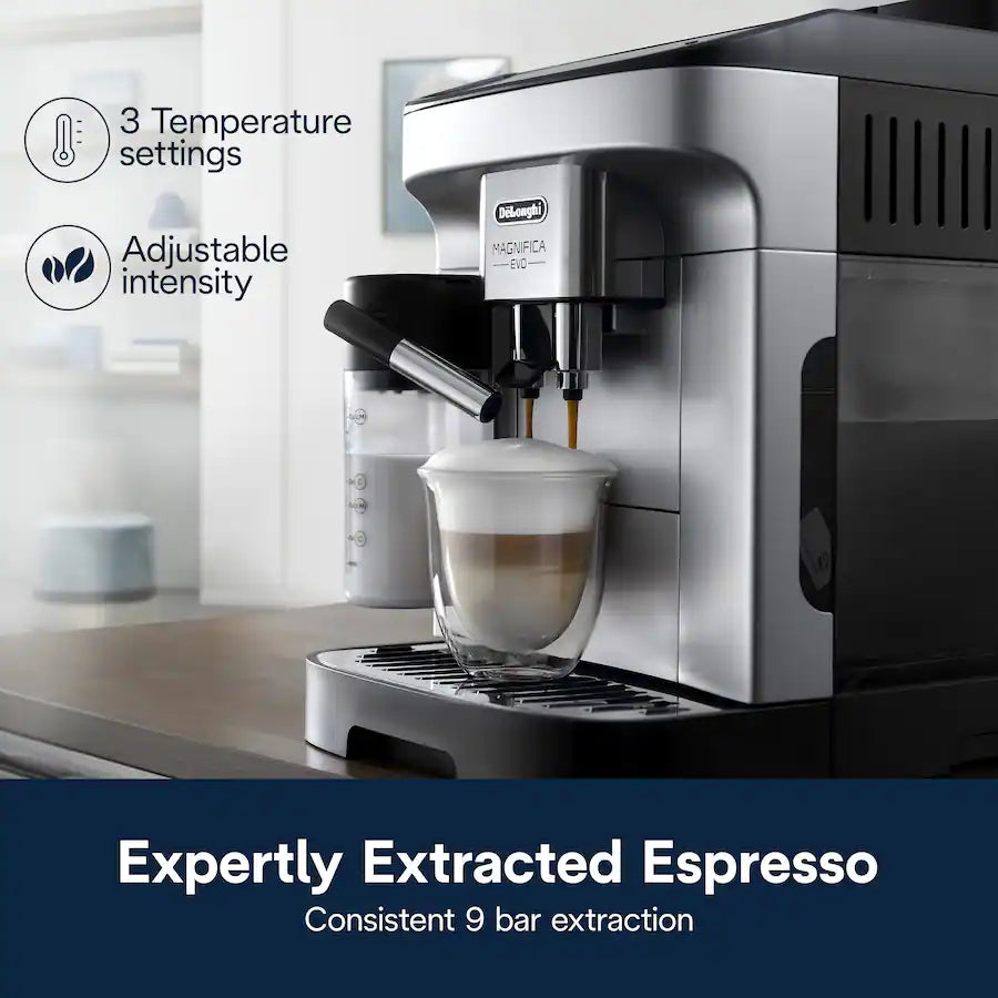 De'Longhi Magnifica Evo Espresso Machine with Automatic Milk Frother for Hot and Iced Lattes, Coffee and More - Silver