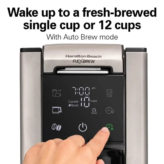 Hamilton Beach FlexBrew 5-in-1 Coffee Maker, Hot or Iced, Single Serve Pod or Coffee Grounds, 12-Cup Coffee Pot, Black