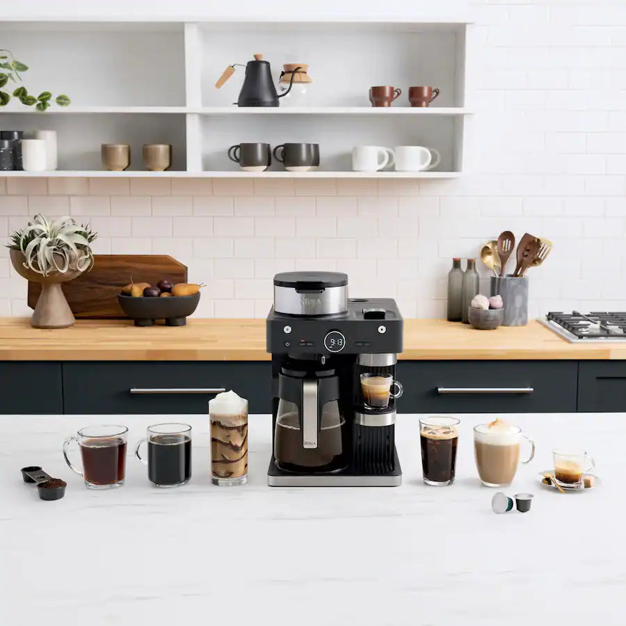 Ninja Espresso and Coffee Barista System, Single Serve and Nespresso, with 12-Cup Carafe - Black