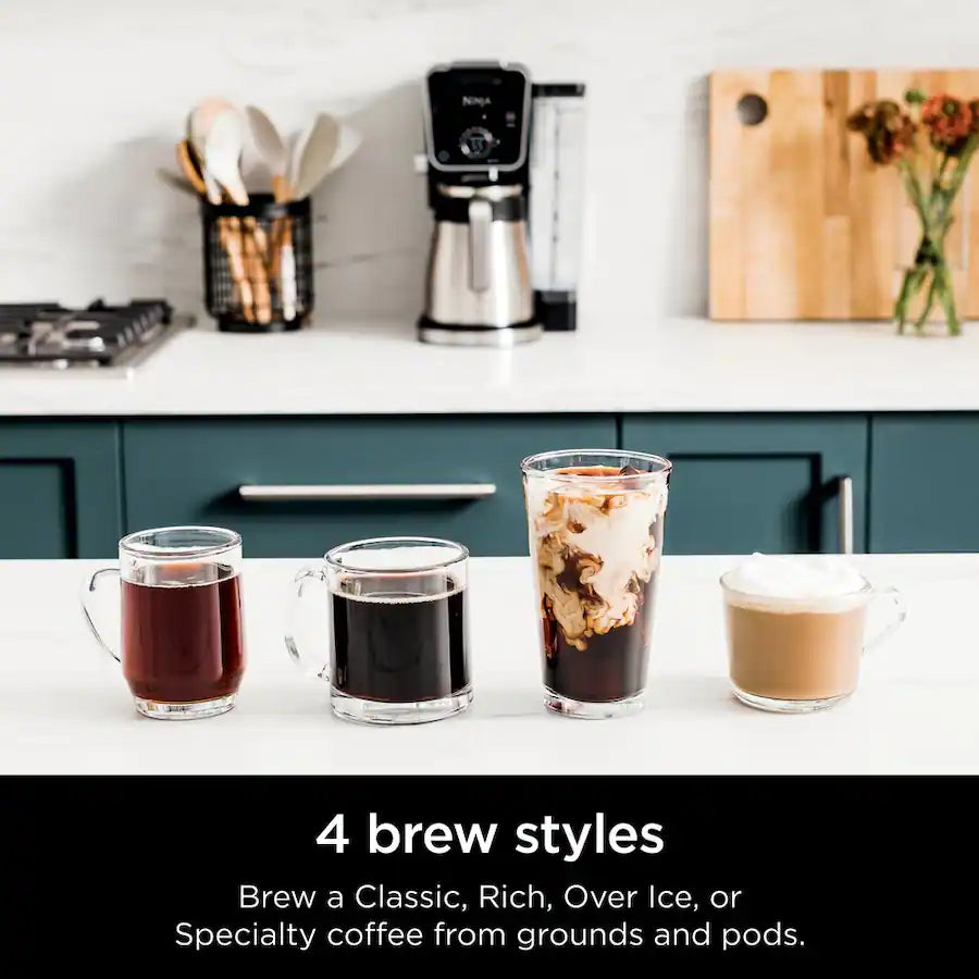 Ninja DualBrew PRO 12-Cup Specialty Coffee System with Thermal Carafe, K-Cup Compatible, Hot Water System and Frother - Black/Silver