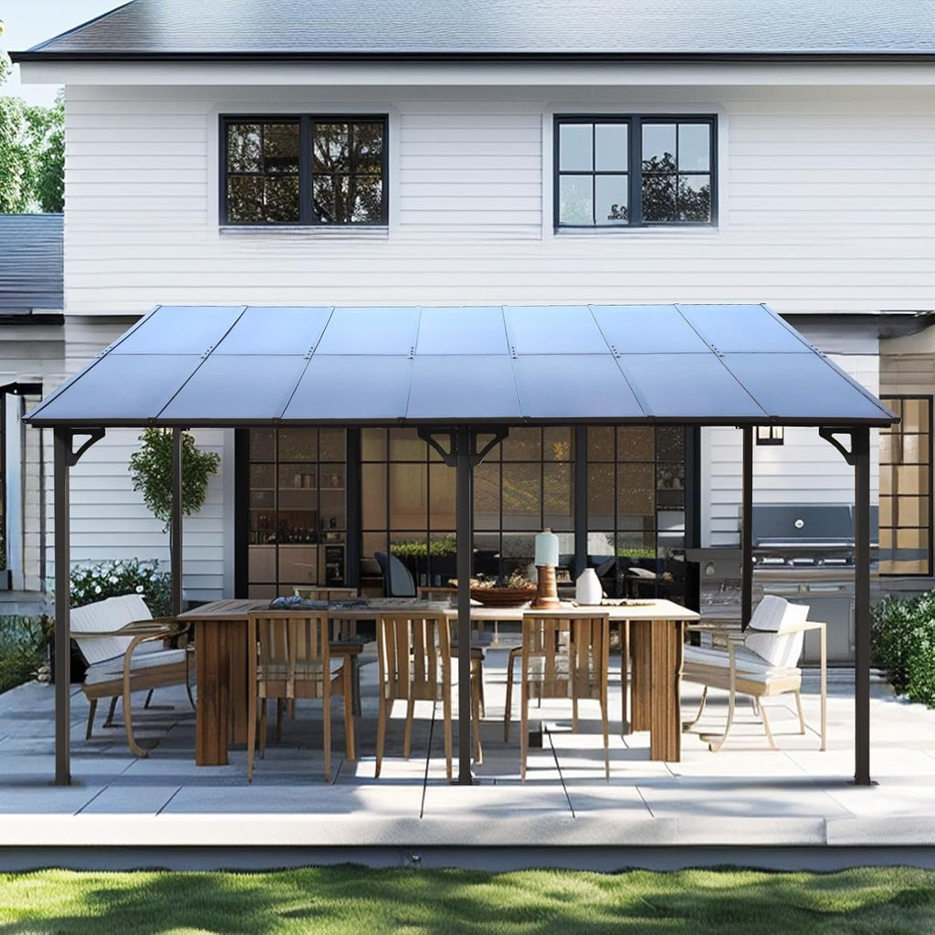 10 x 14 ft. Wall-Mounted Lean-To Gazebo with Polycarbonate Roof, Grey