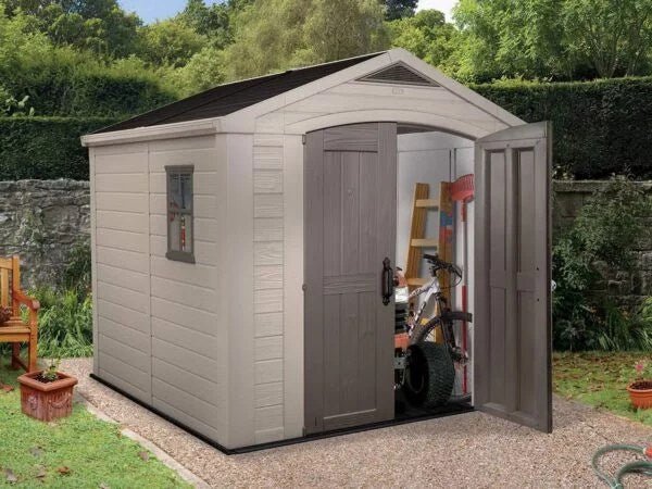 Keter Factor 8×8 ft. Resin Outdoor Storage Shed, Taupe-Brown (213563)
