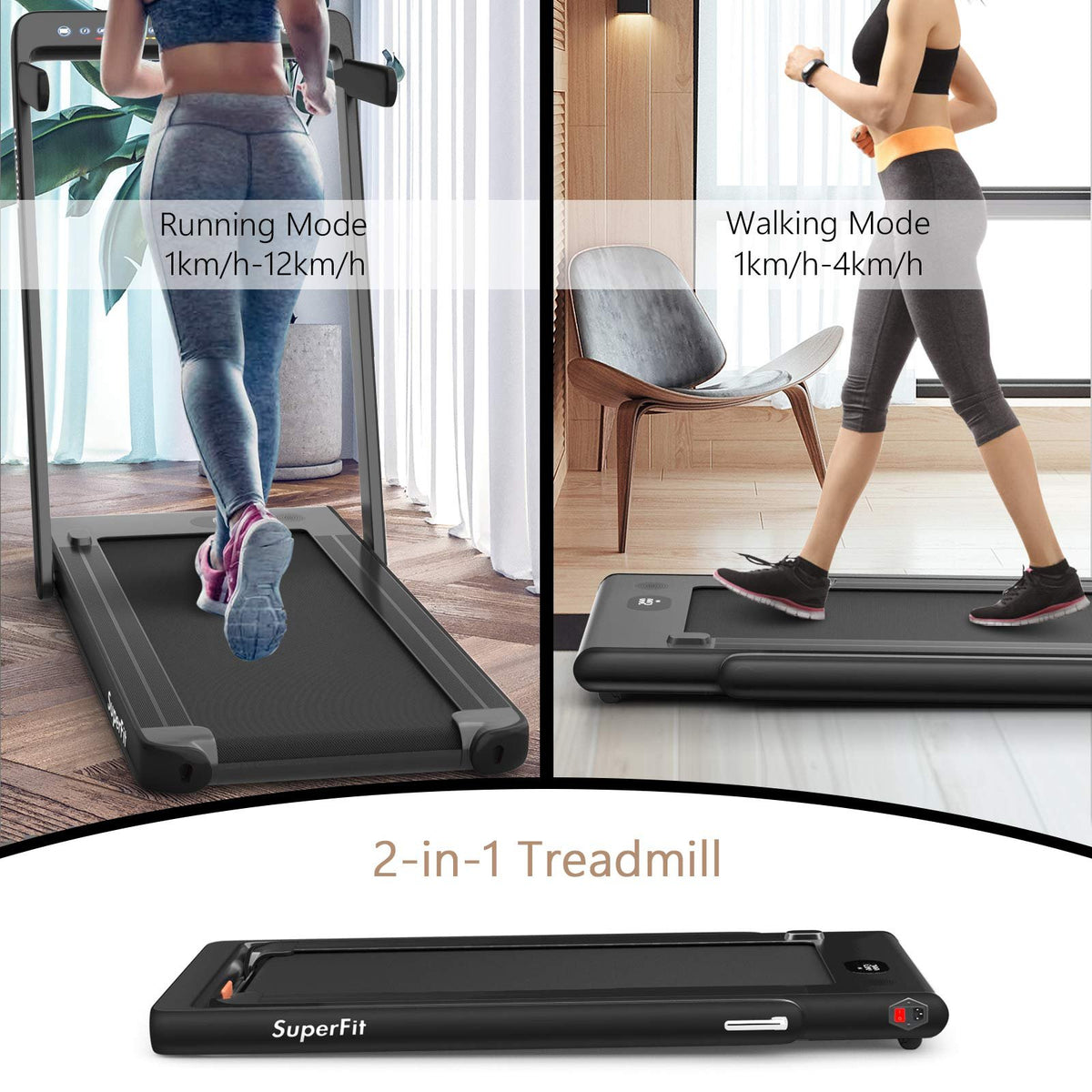 Goplus SuperFit 2-in-1 Folding Under-Desk Treadmill, 2.25 HP