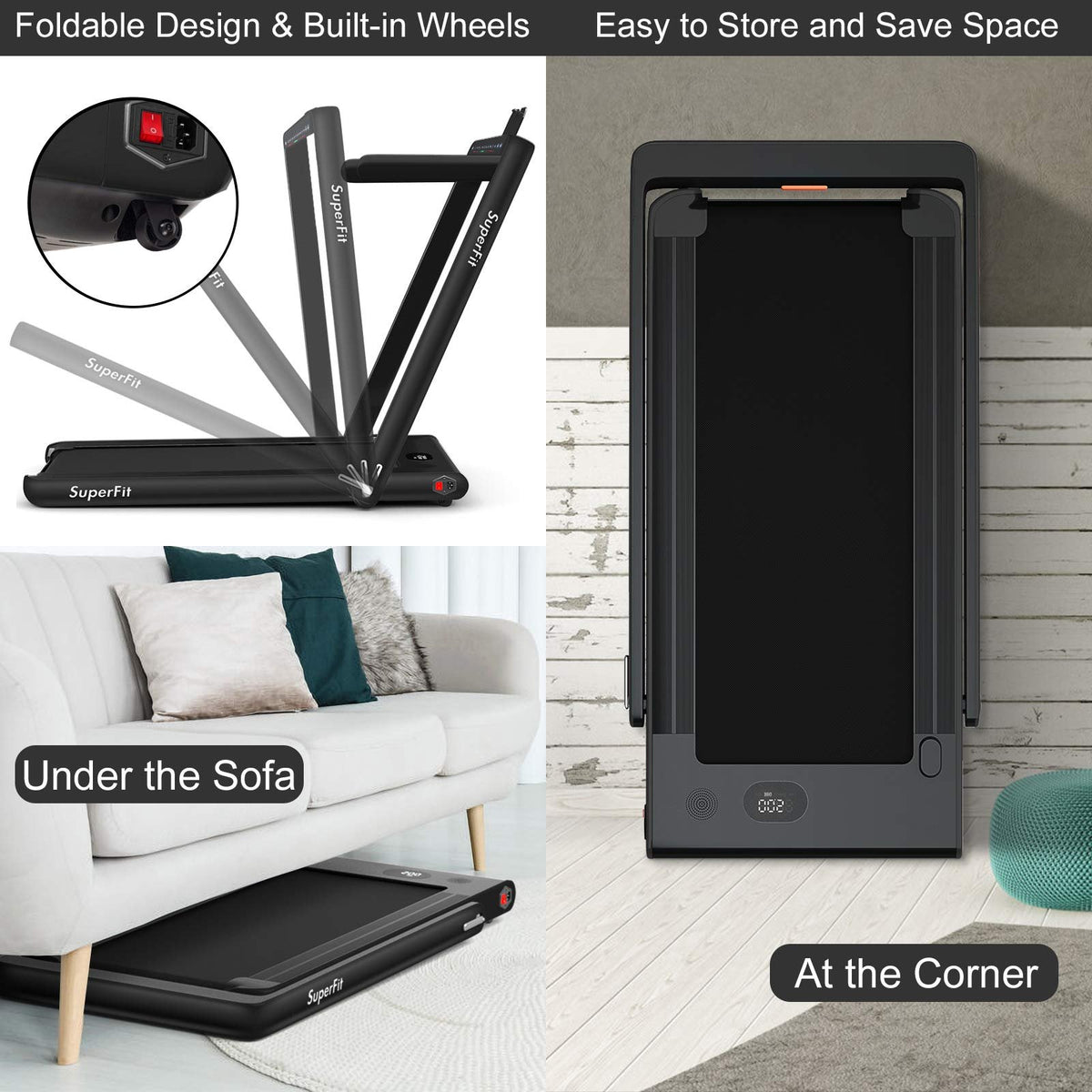 Goplus SuperFit 2-in-1 Folding Under-Desk Treadmill, 2.25 HP