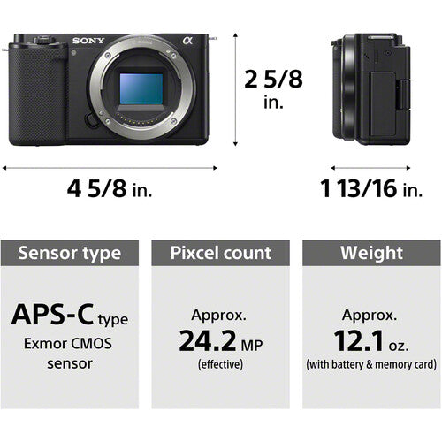 Sony ZV-E10 Mirrorless Camera with 16-50mm Lens, Black