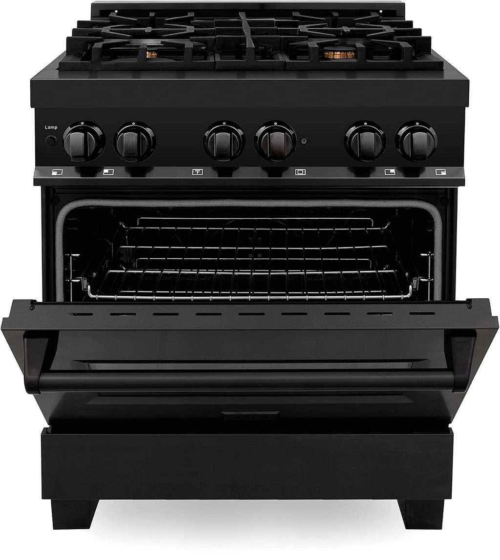 ZLINE Legacy 30 in. Dual-Fuel Range with Brass Burners, Black Stainless Steel (RAB-BR-30)