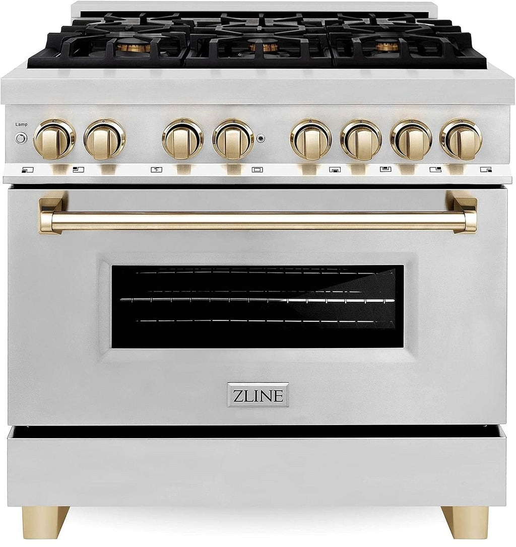 ZLINE Autograph Edition 36 in. Dual-Fuel Range with Gold Accents (RAZ-36-G)