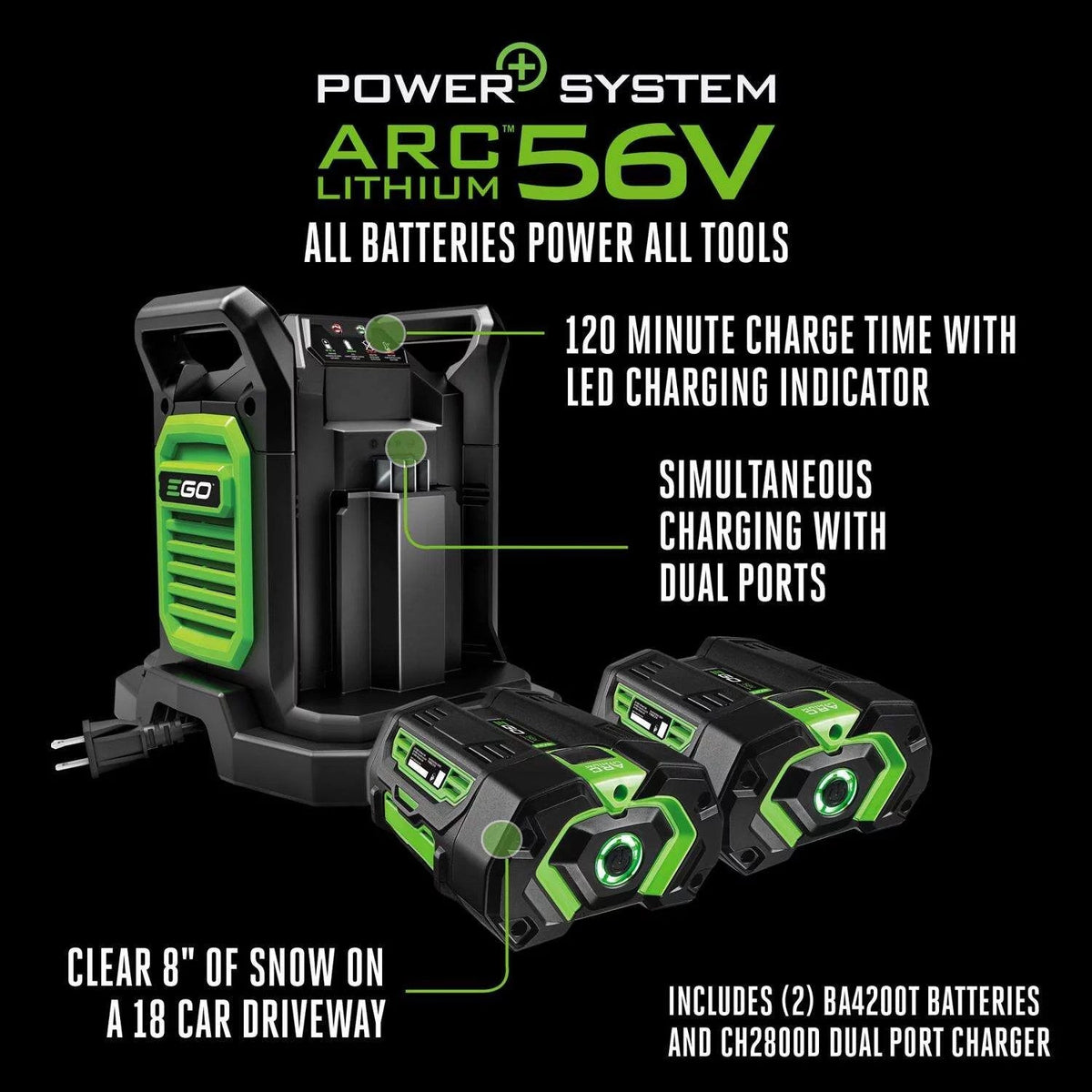 EGO Power+ SNT2405 24-Inch Two-Stage 56V Battery Snow Blower Kit with Two 7.5Ah Batteries and Charger