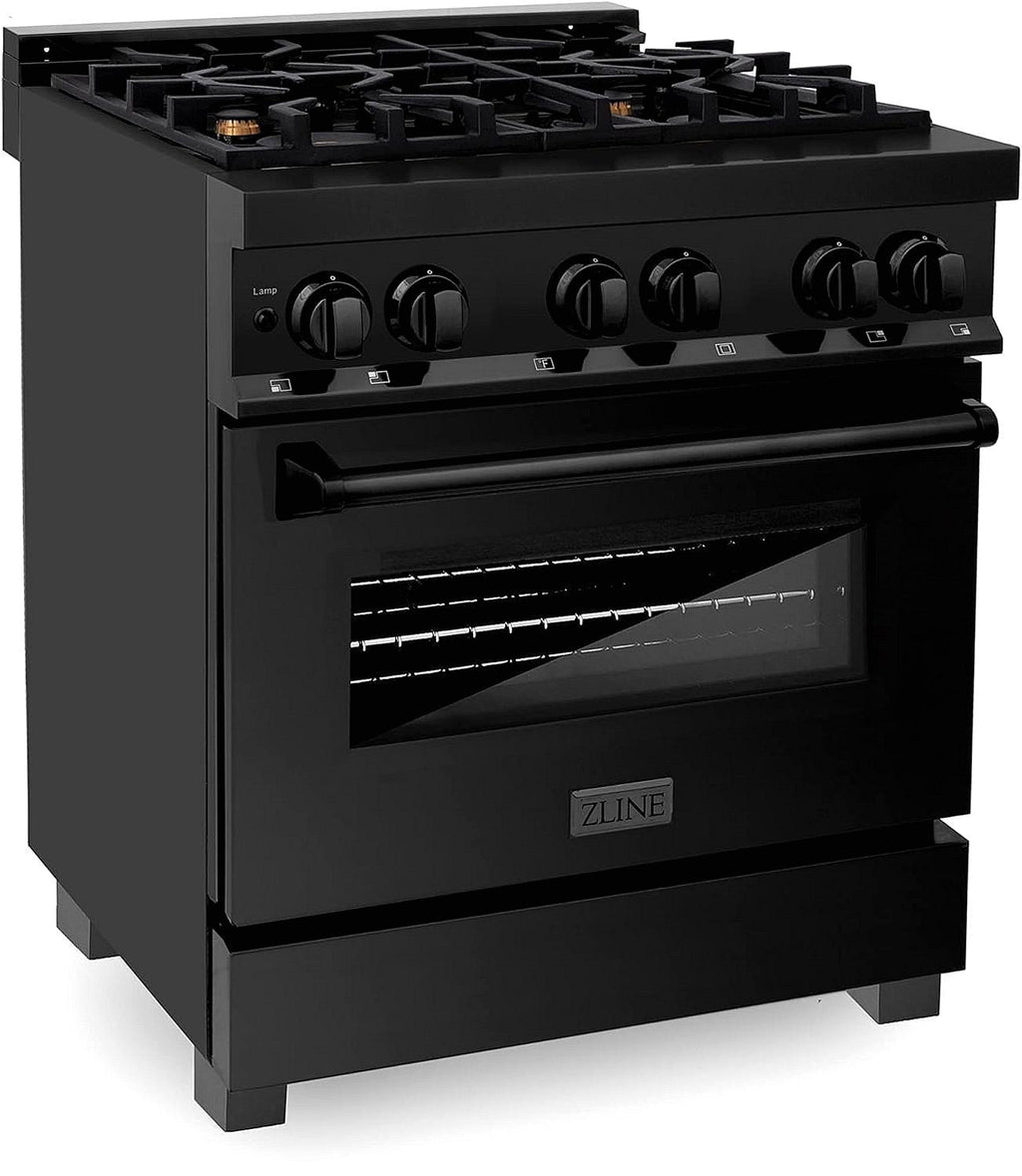 ZLINE Legacy 30 in. Dual-Fuel Range with Brass Burners, Black Stainless Steel (RAB-BR-30)