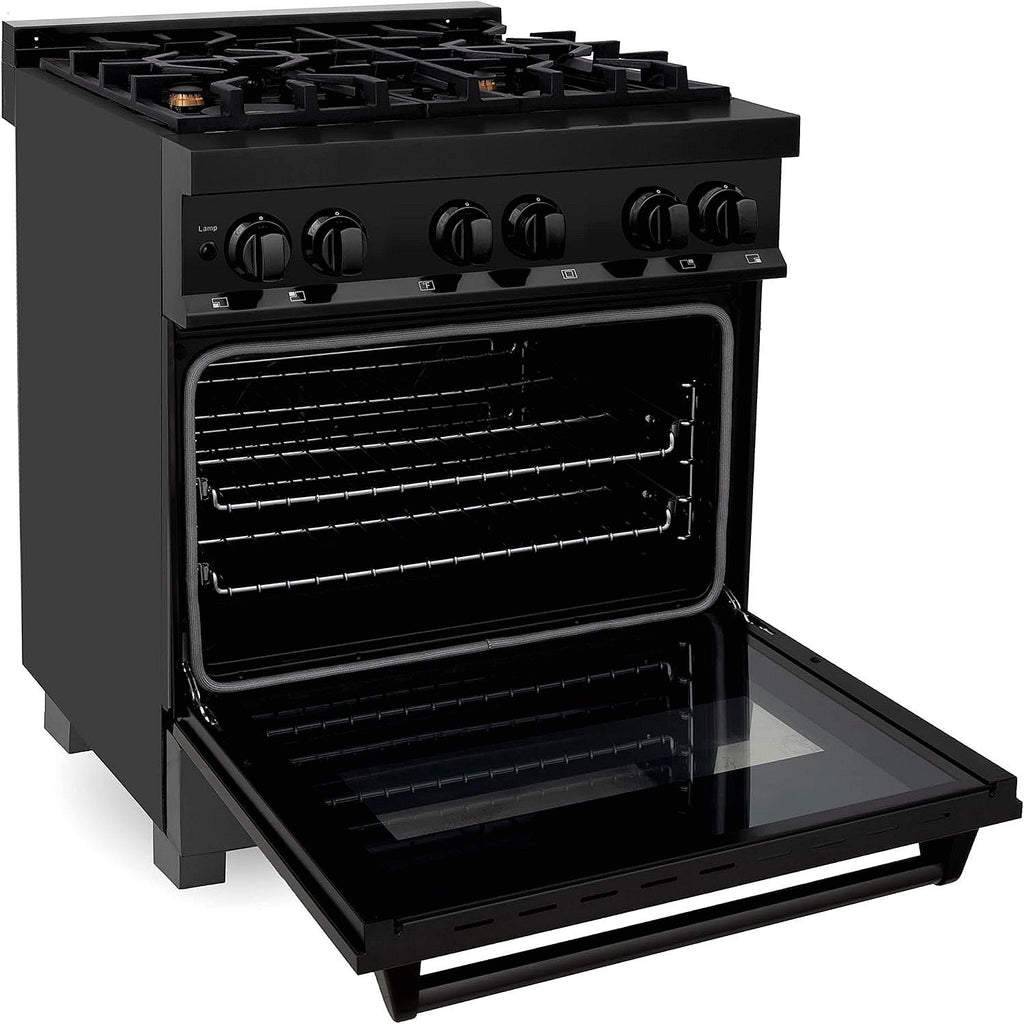 ZLINE Legacy 30 in. Dual-Fuel Range with Brass Burners, Black Stainless Steel (RAB-BR-30)