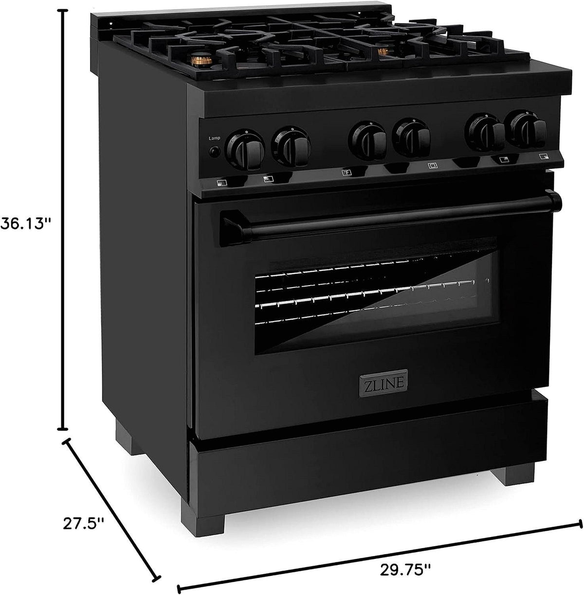 ZLINE Legacy 30 in. Dual-Fuel Range with Brass Burners, Black Stainless Steel (RAB-BR-30)