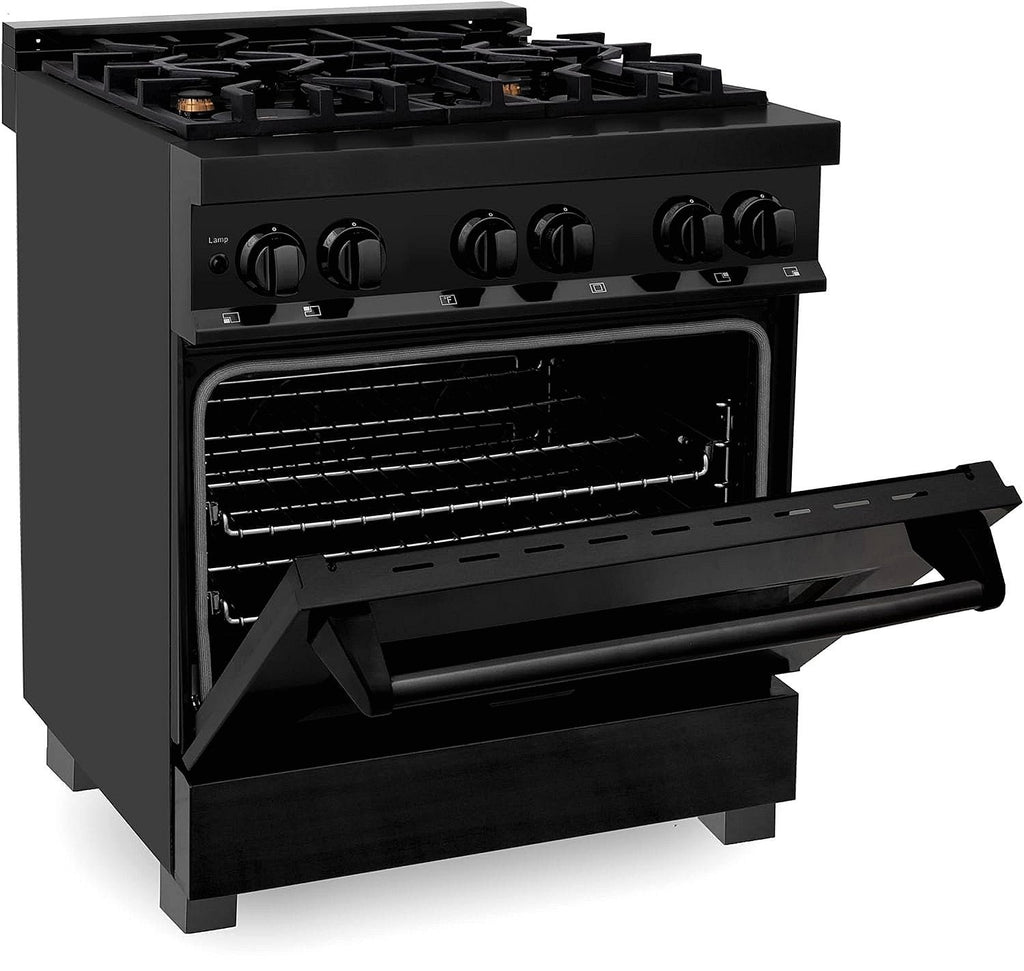 ZLINE Legacy 30 in. Dual-Fuel Range with Brass Burners, Black Stainless Steel (RAB-BR-30)