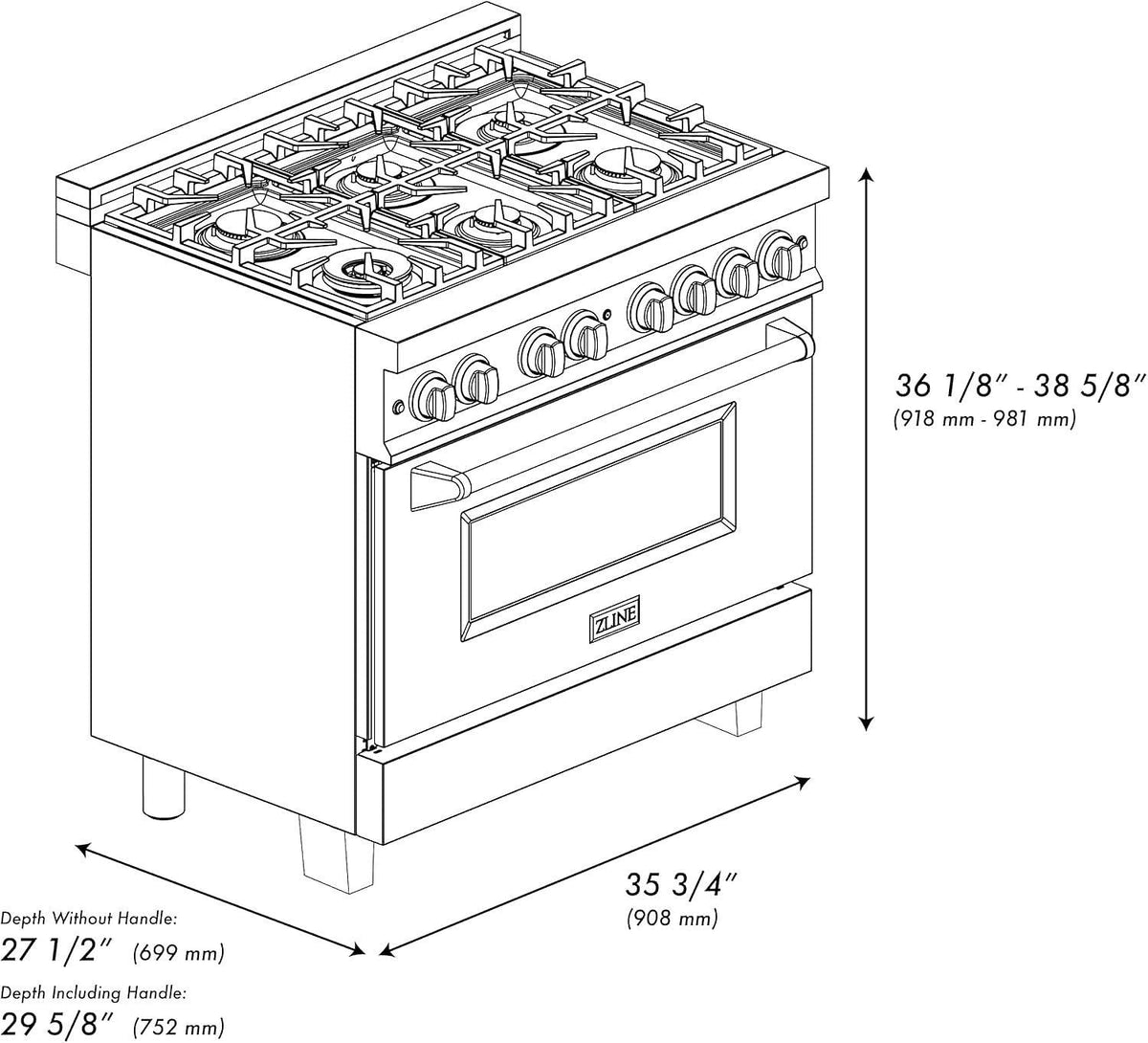 ZLINE Autograph Edition 36 in. Dual-Fuel Range with Gold Accents (RAZ-36-G)