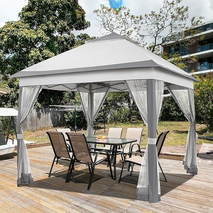 Yaheetech 11 x 11 ft. Pop-Up Gazebo with Mesh Sidewalls, 4 Sandbags and Double-Tier Roof (YTtp9t0002001)