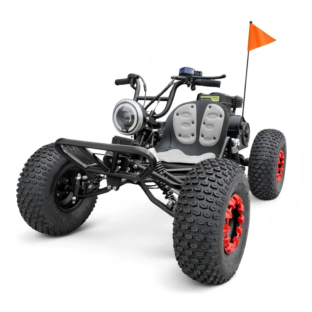 212cc 4 Stroke Off Road Go Kart With CVT Automatic Transmission Hydraulic Disc Brakes Electric Start And Pull Start Neutral Forward Reverse 8 Inch All Terrain Tires LED Headlight Black Beast