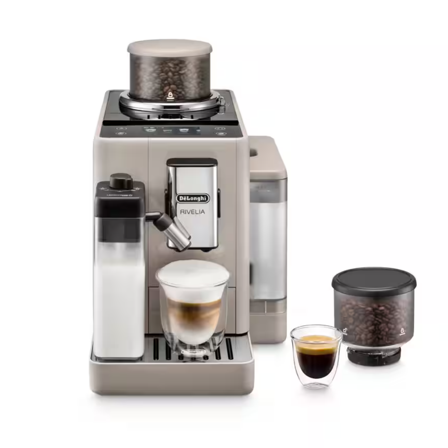 De'Longhi Rivelia Fully Automatic Espresso Machine, Sand Beige – 18 One-Touch Drinks, Built-In Grinder