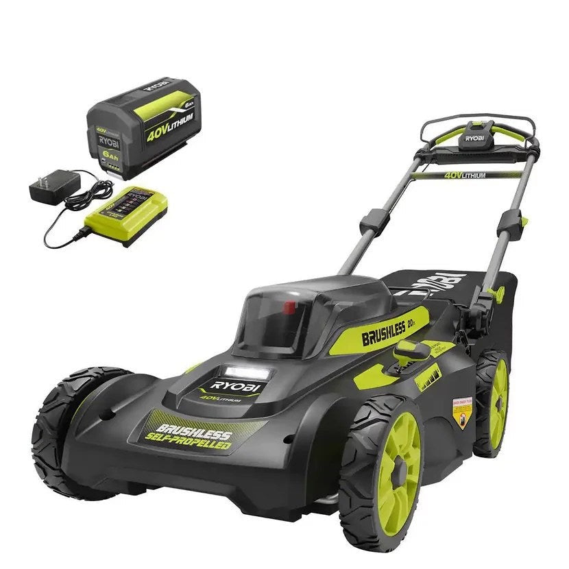 RYOBI 40V Brushless 20-Inch Self-Propelled Lawn Mower Kit with 6.0Ah Battery and Charger - RY401120-Y